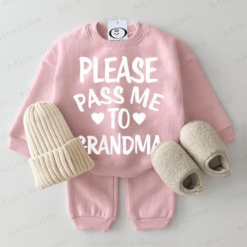 PLEASE PASS ME TO GRANDMA Baby Sweatshirt 2-teiliges Set Grau Grün - Rosa - 2-3J - image 5