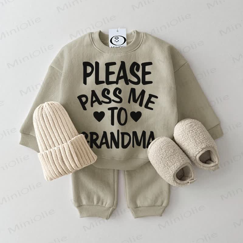 PLEASE PASS ME TO GRANDMA Baby Sweatshirt 2-teiliges Set Grau Grün - Grau Grün - 2-3J - image 2