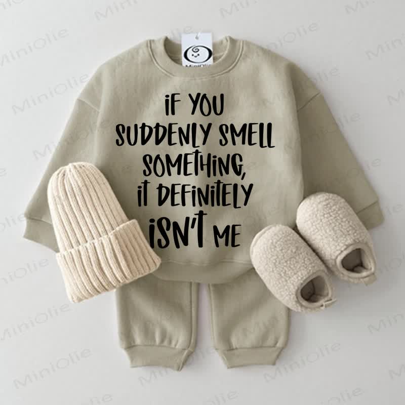 IF YOU SUDDENLY SMELL SOMETHING, IT DEFFINITELY ISN'T ME. Baby Sweatshirt Set, 2-teilig - Grau Grün - 2-3J - image 1