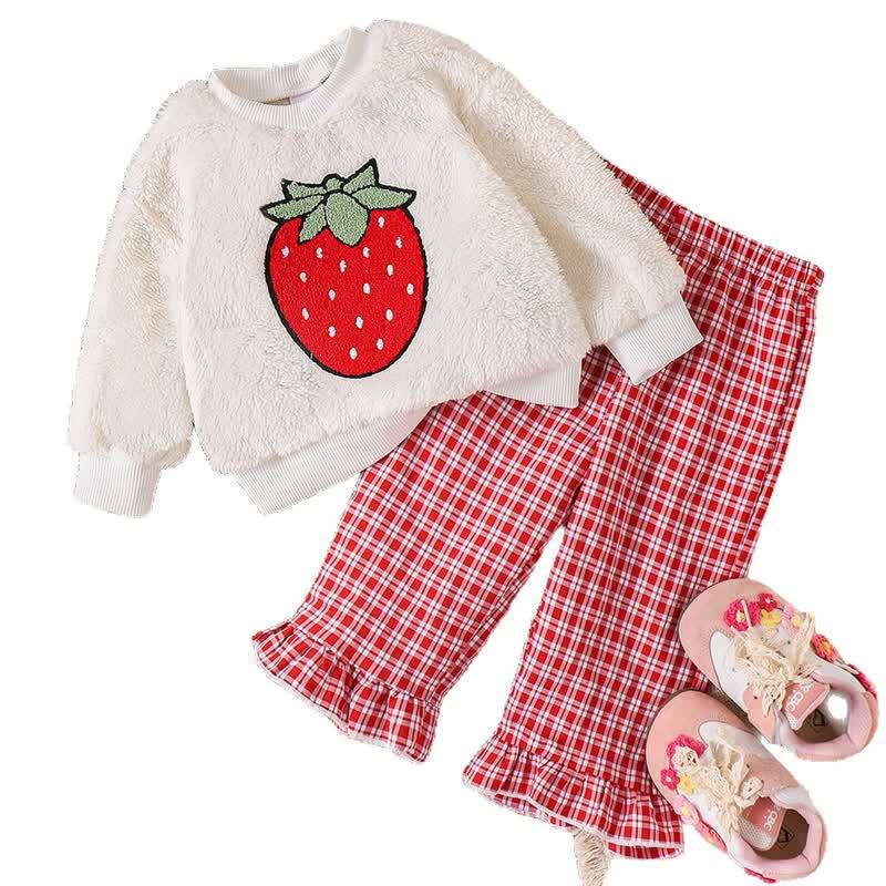 Baby Mädchen Süß Erdbeere Vlies Rot Weiß Plaid 2-teiliges Set - image 3