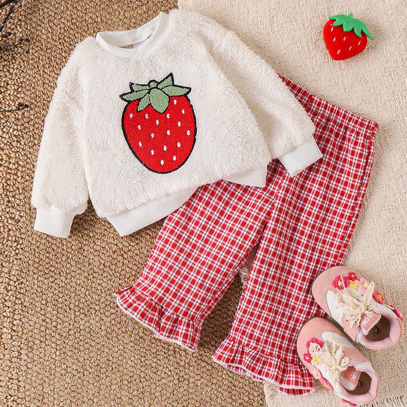 Baby Mädchen Süß Erdbeere Vlies Rot Weiß Plaid 2-teiliges Set - Rot Weiß - 2-3J - image 1