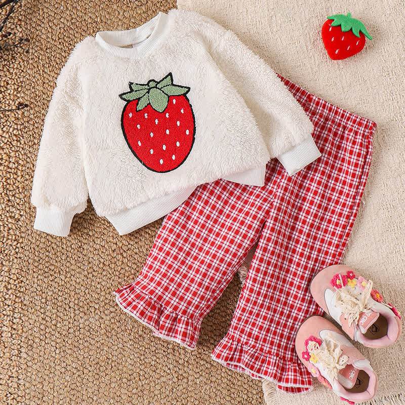 Baby Mädchen Süß Erdbeere Vlies Rot Weiß Plaid 2-teiliges Set - Rot Weiß - 2-3J - image 1