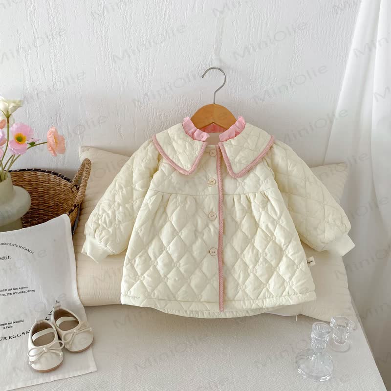  Baby Mädchen Einfarbig Oberbekleidung mit Süß Revers - Beige - 3-5J - image 2
