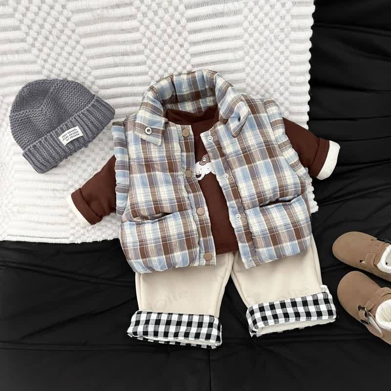 Baby Kleinkind Spitze mit Kaffee , karierte Hose mit Plaid und Gesteppt Tanktop - image 3