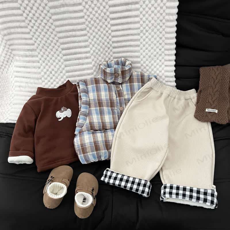 Baby Kleinkind Spitze mit Kaffee , karierte Hose mit Plaid und Gesteppt Tanktop - image 2