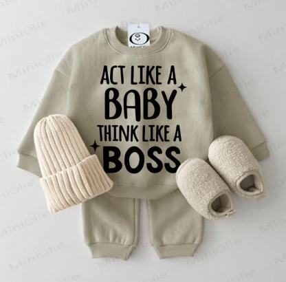 ACT LIKE A BABY THINK LIKE A BOSS – Baby Sweatshirt Set, 2-teilig - Grau Grün - 2-3J - image 1