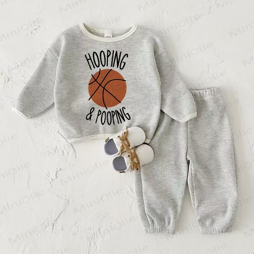 Baby Waffel Sweatshirt Set „HOOPING & POOPING“, 2-teilig , Hellgrau - Hellgrau - 2-3J - image 1