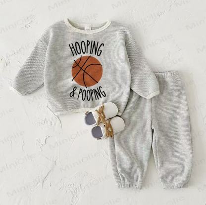 Baby Waffel Sweatshirt Set „HOOPING & POOPING“, 2-teilig , Hellgrau - Hellgrau - 2-3J - image 1