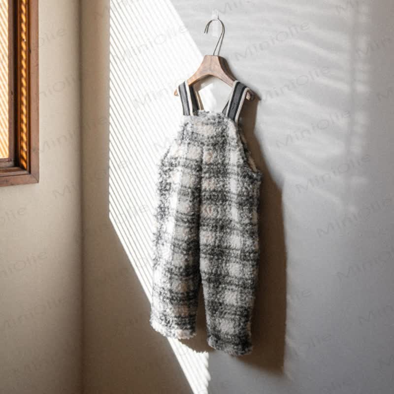 Baby Beige Hase/ Dunkelblau Plaid Vlies Overalls - Dunkelblau - 2-3J - image 4