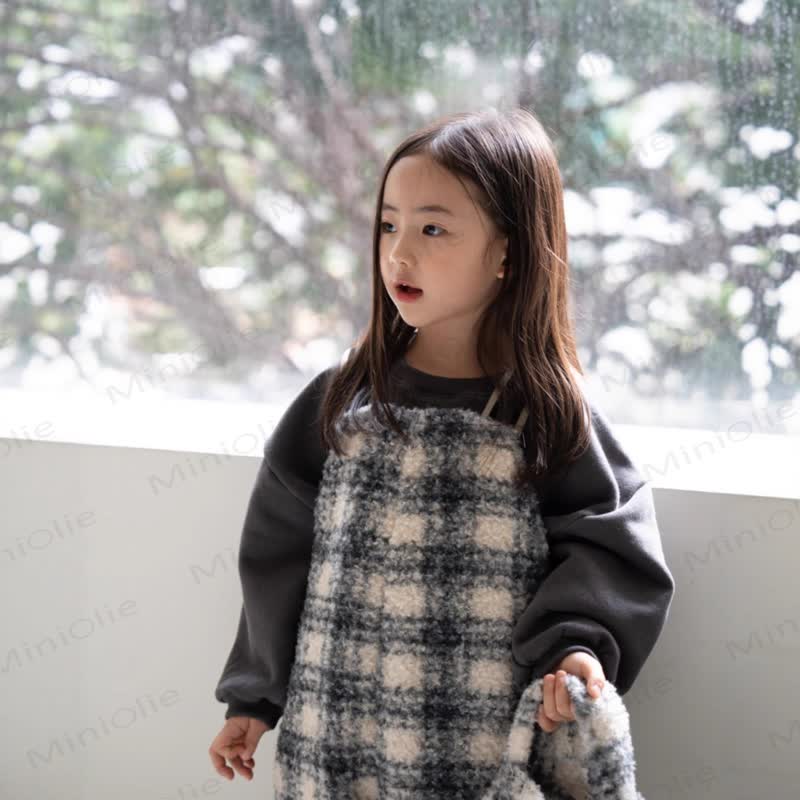 Baby Beige Hase/ Dunkelblau Plaid Vlies Overalls - image 3