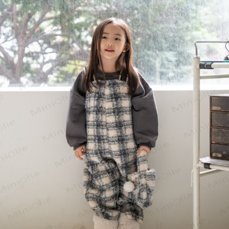 Baby Beige Hase/ Dunkelblau Plaid Vlies Overalls - image 2