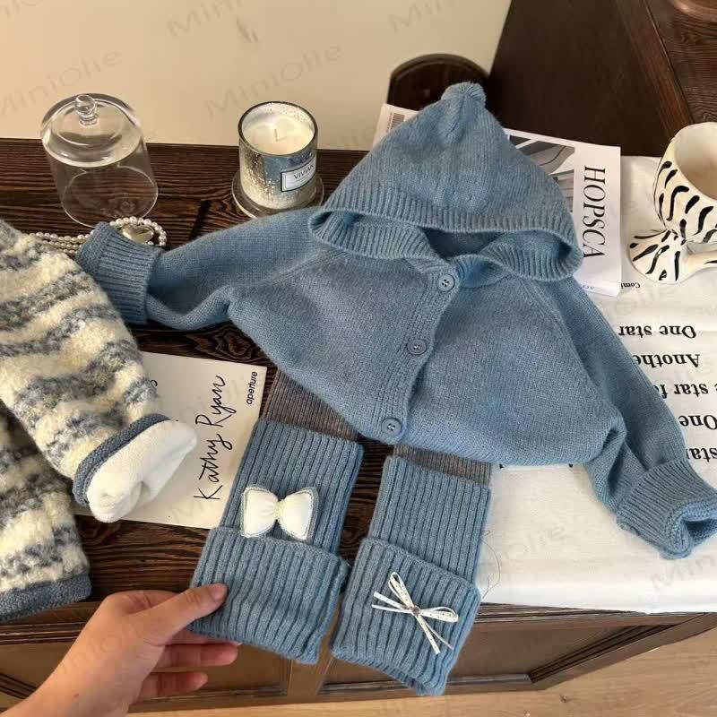 Pullover mit Schleife für Kind und Mädchen / Vlies Gamaschen - 2-teiliges Set - 10Y - image 1