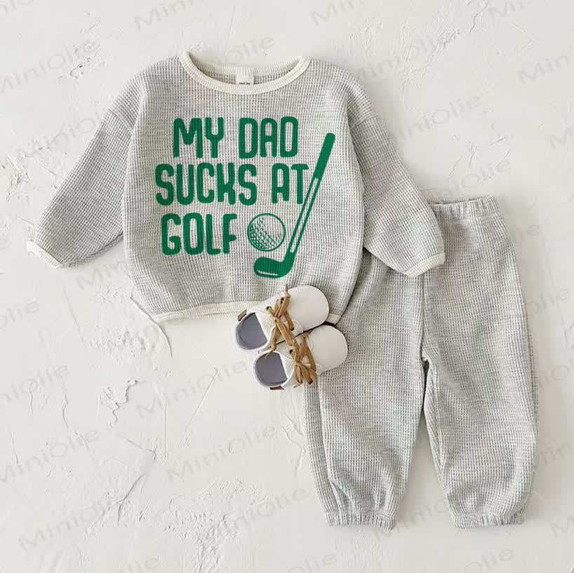 MY DAD SUCKS AT GOLF – Baby Waffel Sweatshirt, 2-teiliges Set , Hellgrau - Hellgrau - 2-3J - image 1