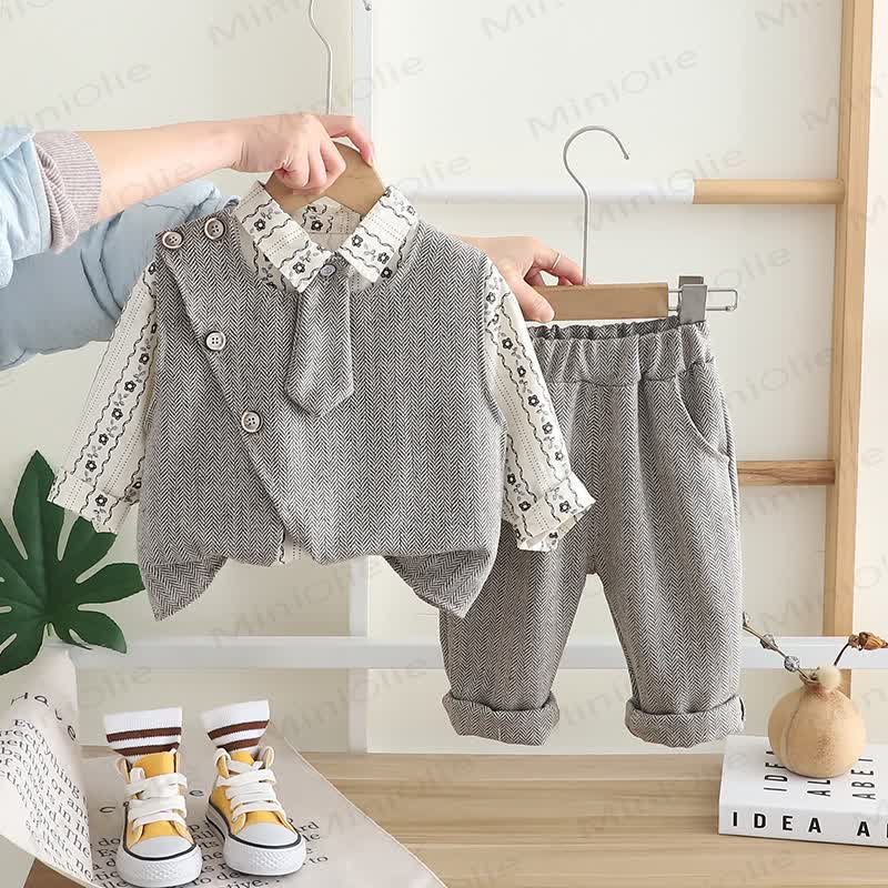 3-teiliges Set für Kleinkind : Weste mit Blume , Krawatte, Schulterknöpfen und Knopfleiste - Grau - 5-7J - image 2