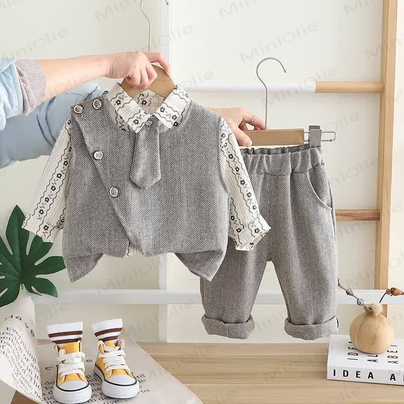 3-teiliges Set für Kleinkind : Weste mit Blume , Krawatte, Schulterknöpfen und Knopfleiste - Grau - 5-7J - image 2