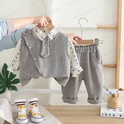 3-teiliges Set für Kleinkind : Weste mit Blume , Krawatte, Schulterknöpfen und Knopfleiste - Grau - 5-7J - image 2