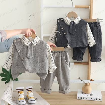 3-teiliges Set für Kleinkind : Weste mit Blume , Krawatte, Schulterknöpfen und Knopfleiste - image 1