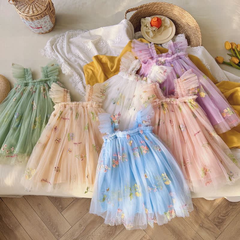 Kleid für Kleinkindermädchen mit Blume, Netzstoff und fliegenden Ärmeln - image 1