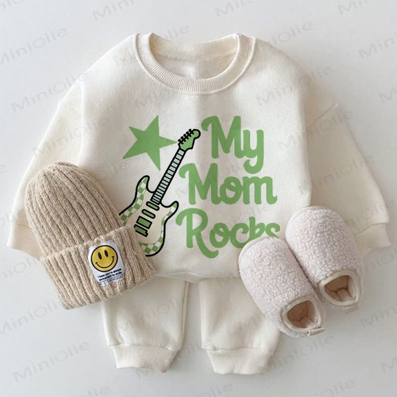 MY MOM ROCKS Baby Sweatshirt Set in Weiß, 2-teilig - Weiß - 2-3J - image 1