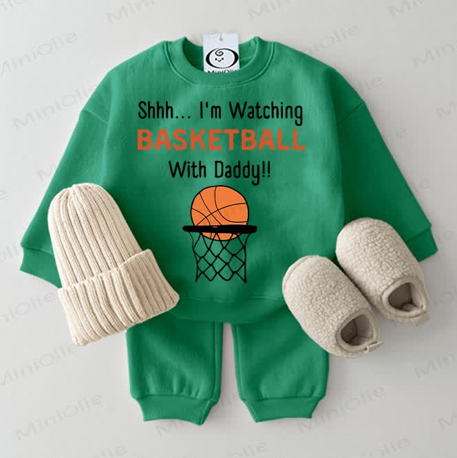 SHHH...I'M WATCHING BASKETBALL WITH DADDY! Baby Sweatshirt, 2-teiliges Set , Grün - Grün - 2-3J - image 1