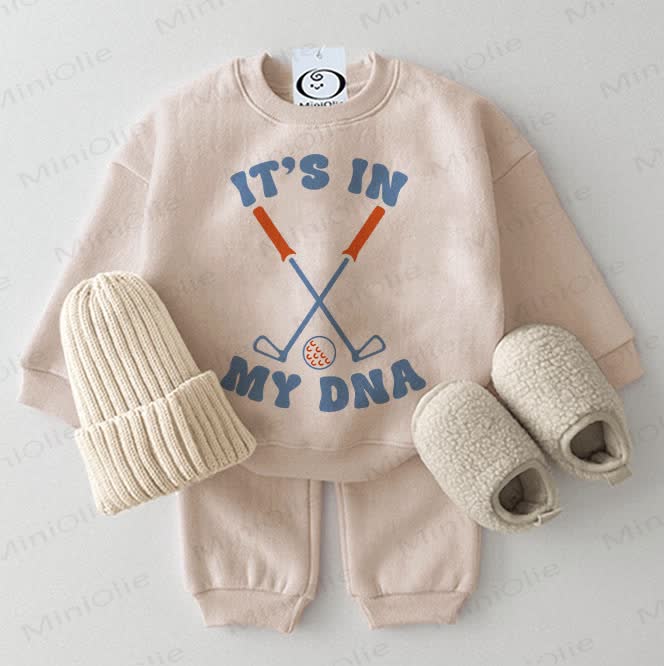 „IT'S IN MY DNA“ – Baby -Golf- Sweatshirt Set in Beige , 2-teilig - Beige - 2-3J - image 1
