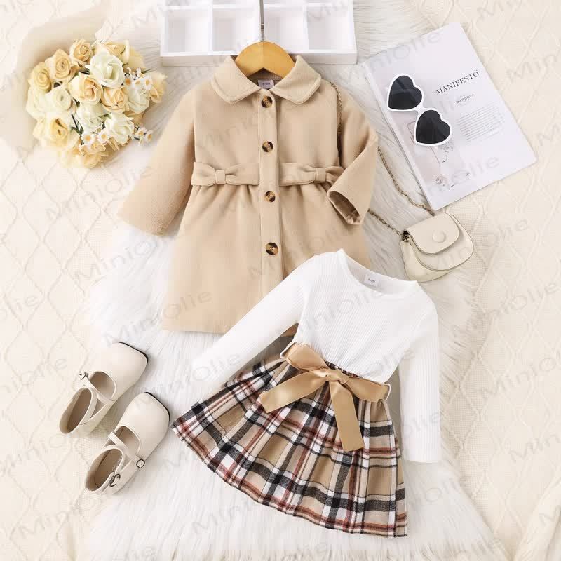 Baby Mädchen Schleife mit Schleifenkragen und Kleid - Khaki - 2-3J - image 1