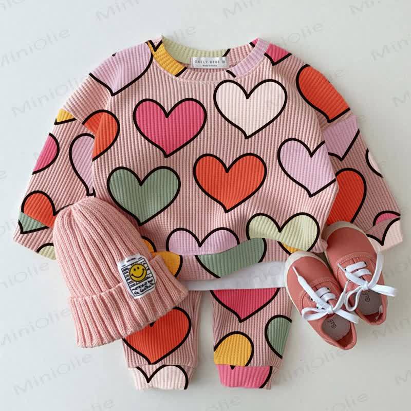 Baby Sweatshirt mit Bunt Waffel und Herz , 2-teiliges Set - Rosa - 18-24M - image 1