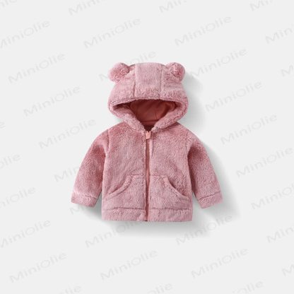 Baby Kleinkind Vlies Oberbekleidung mit Kapuze , Einfarbig - Rosa - 5-7J - image 3