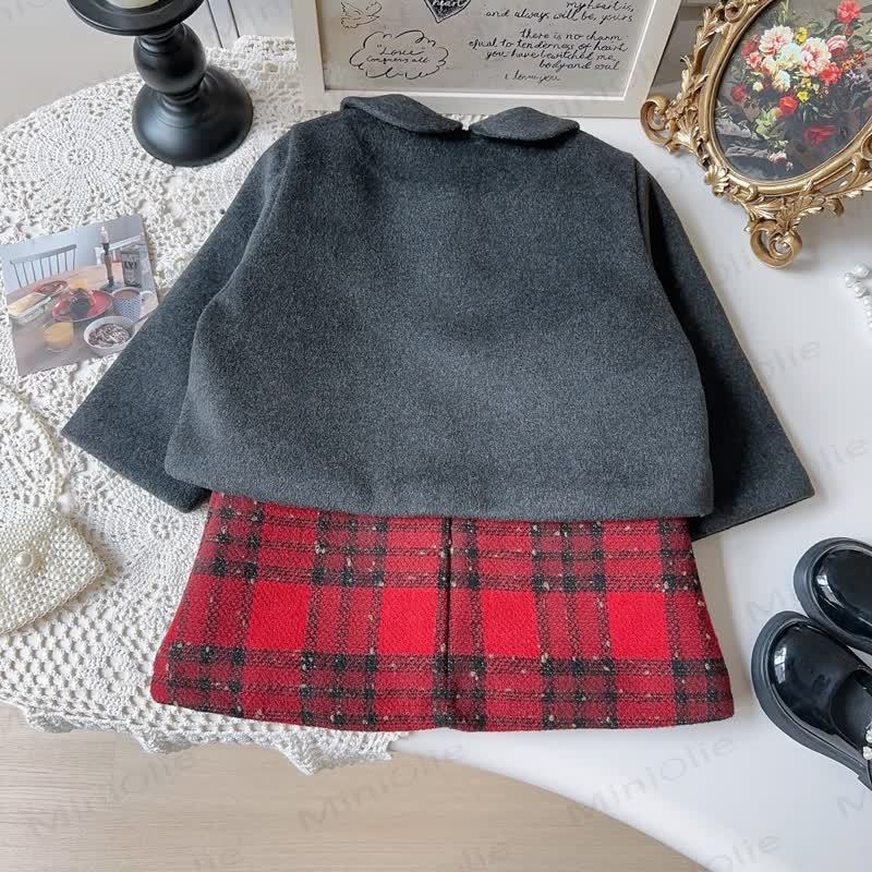 Kleinkind Kleid mit Schleife und Plaid für Kleinkindmädchen & graue Oberbekleidung - image 2
