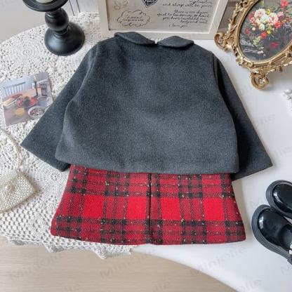 Kleinkind Kleid mit Schleife und Plaid für Kleinkindmädchen & graue Oberbekleidung - image 2