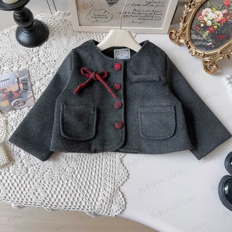 Kleinkind Kleid mit Schleife und Plaid für Kleinkindmädchen & graue Oberbekleidung - image 5