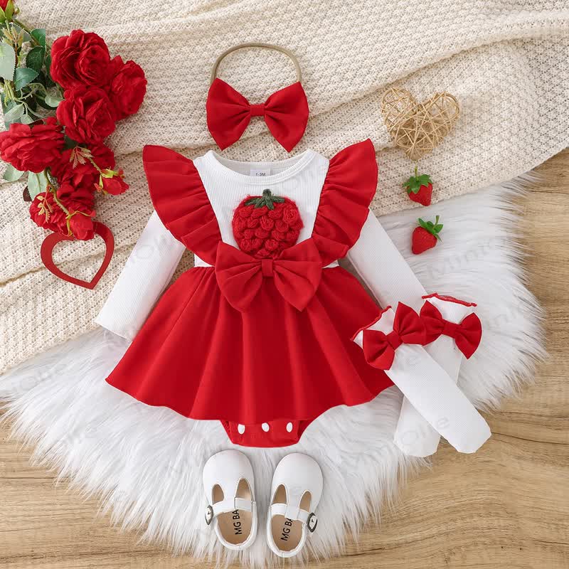 Kleid für Mädchen mit Schleife, Erdbeere und fliegenden Ärmeln - Rot - 12-18M - image 1