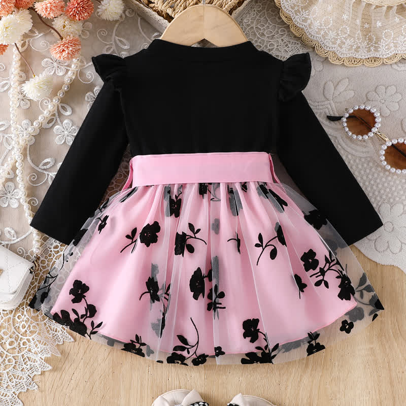 Baby Mädchen Kleid aus Mesh mit Schleife und Blume - image 2