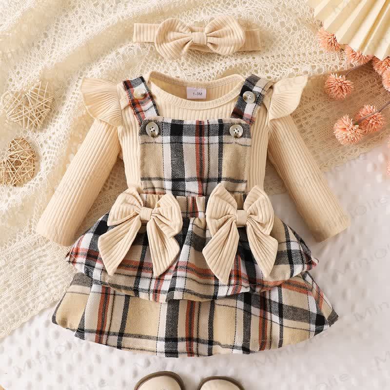 Baby Mädchen Schleife, Plaid , Strampler, Stricken - Khaki - 12-18M - image 1