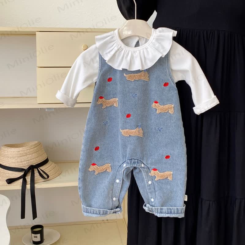 Baby Apple Dog Denim Overalls & weißes Spitze - Blau - 2-3J - image 1