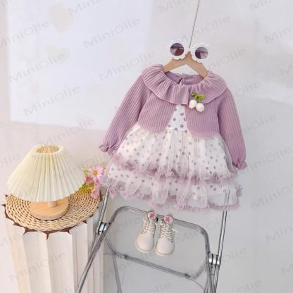 Baby Kleinkind -Mädchen-Tulpen Punkt Kleid - Lila - 30-36M - image 4