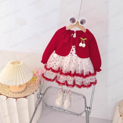 Baby Kleinkind -Mädchen-Tulpen Punkt Kleid - Rot - 30-36M - image 3