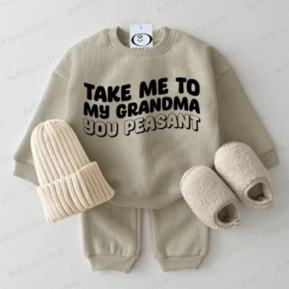 TAKE ME TO MY GRANDMA YOU PEASANT Baby Grau Grün 2-teiliges Set - Grau Grün - 2-3J - image 1