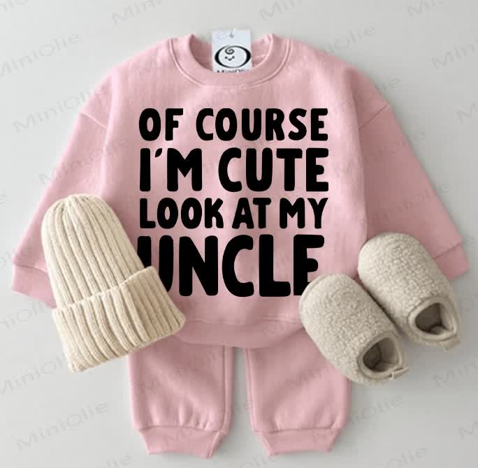 OF COURSE I'M CUTE LOOK AT MY UNCLE an! Baby Sweatshirt, 2-teiliges Rosa Set - Rosa - 2-3J - image 1