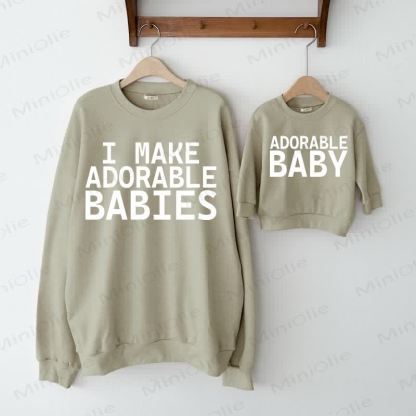 I MAKE ADORABLE BABIES /ADORABLE BABY Grau Grün Familien Sweatshirt  - Grau Grün - XL - image 1