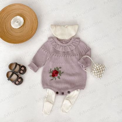 Blumen Baby Bodysuit mit Stricken - image 4