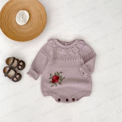 Blumen Baby Bodysuit mit Stricken - Lila - 18-24M - image 1