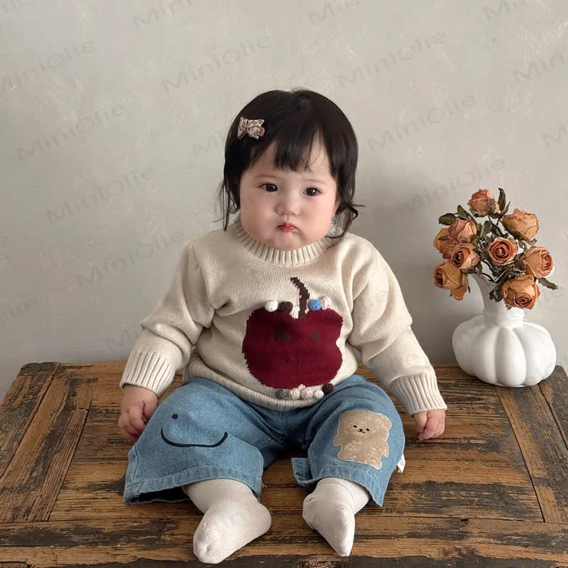 Pullover mit Apfelmotiv für Baby und Kleinkind , Stricken mit Bärenmotiv und Smiley Bär - Hose.  - image 3
