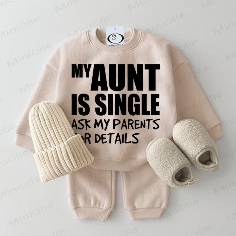 MY AUNT IS SINGLE ASK MY PARENTS FOR DETAILS. Baby Sweatshirt Set , 2-teilig , Beige - Beige - 2-3J - image 1