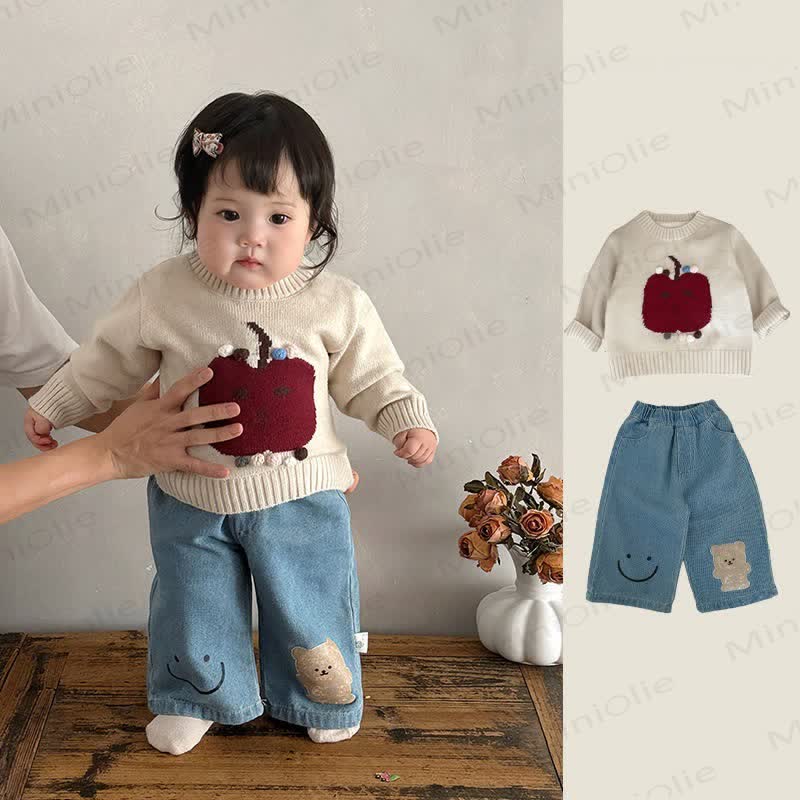 Pullover mit Apfelmotiv für Baby und Kleinkind , Stricken mit Bärenmotiv und Smiley Bär - Hose.  - image 1