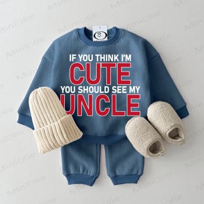 IF YOU THINK I'M CUTE YOU SHOULD SEE MY UNCLE den Baby Sportanzug meines Onkels sehen (2- Set) - Blau - 2-3J - image 1