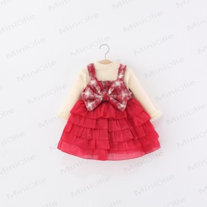 Baby Mädchen Schleife , Plaid , Vlies - Rot - 38-47M - image 1