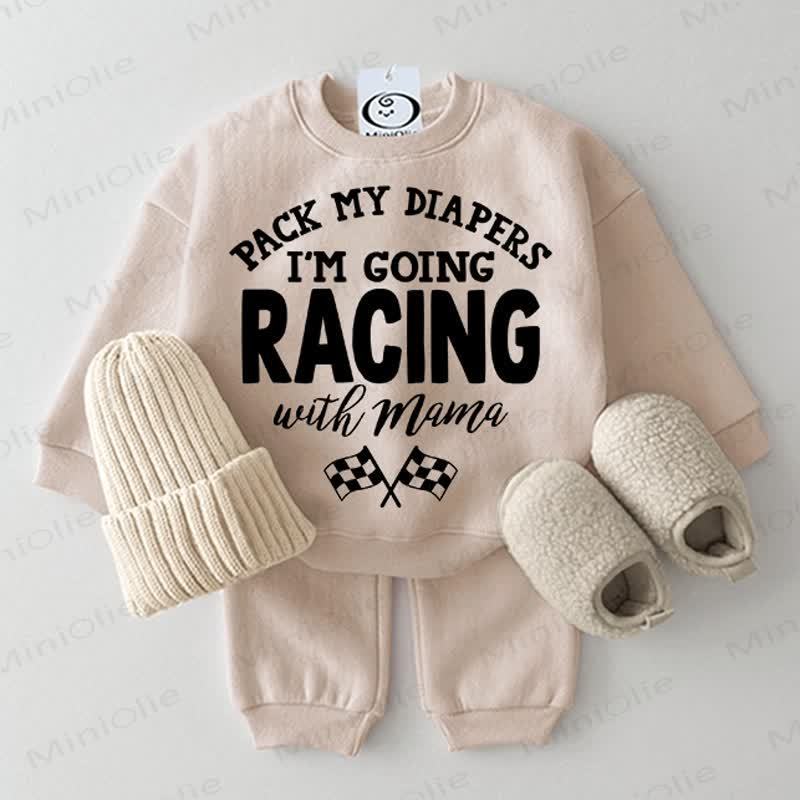 PACK MY DIAPERS I'M GOING RACING WITH MAMA! Baby 2-teiliges Beige Set - Beige - 2-3J - image 1