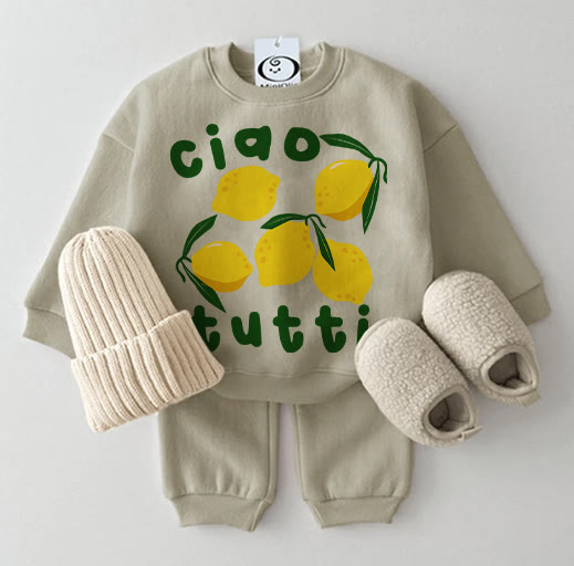 CIAO TUTTI Baby Lemon Sweatshirt Grau Grün 2-teiliges Set - Grau Grün - 2-3J - image 1