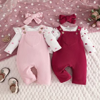 Zweiteiliges Set aus Cord Bodysuit und Overalls für Baby mit Schleife - image 5